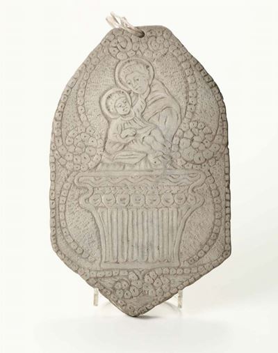 Placca in Marmo Scolpita con Figura di S.antonio con Bambino, XIX Secolo