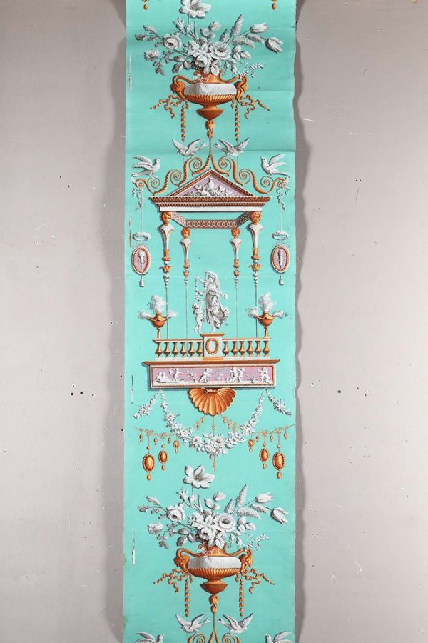 Carta da parati dipinta a tempera con motivi neoclassici, XVIII secolo