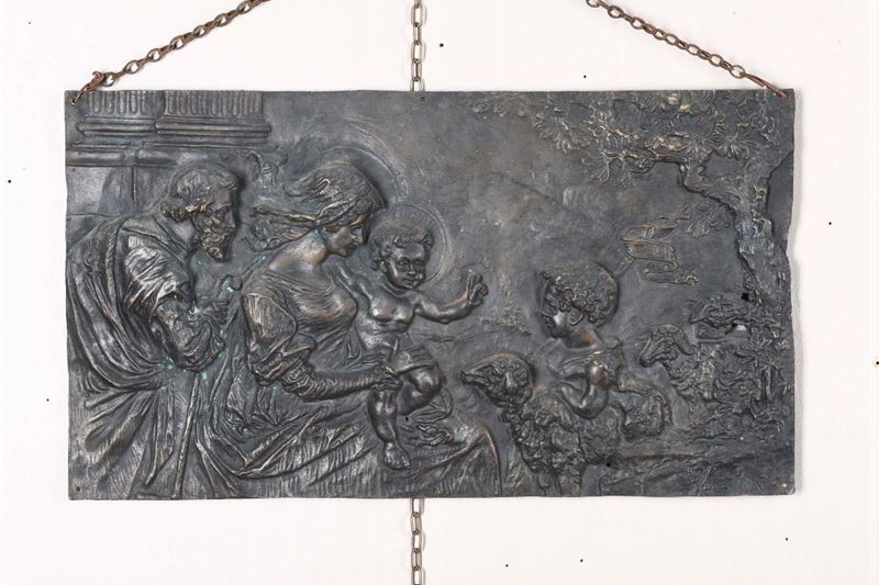 Placca in metallo con Sacra Famiglia, XX secolo  - Auction Timed Fine Art - I - Cambi Casa d'Aste