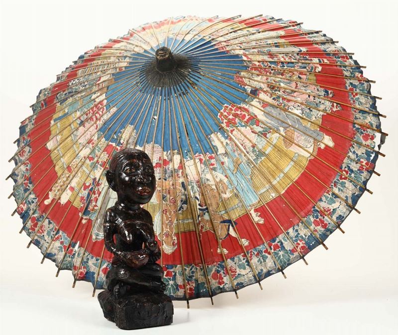 Lotto composto da ombrellino cinese e statua in legno africana  - Auction Timed Fine Art - I - Cambi Casa d'Aste