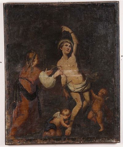 Lotto di Due Dipinti Raffiguranti S.sebastiano ed Episodio Religioso, XVIII Secolo