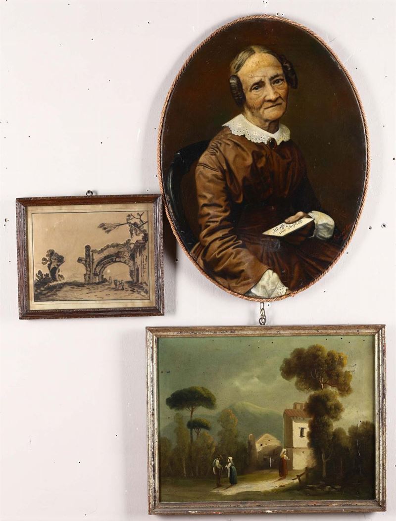 Lotto composto da due dipinti ed una china su carta intelata.  - Auction Timed Fine Art - I - Cambi Casa d'Aste