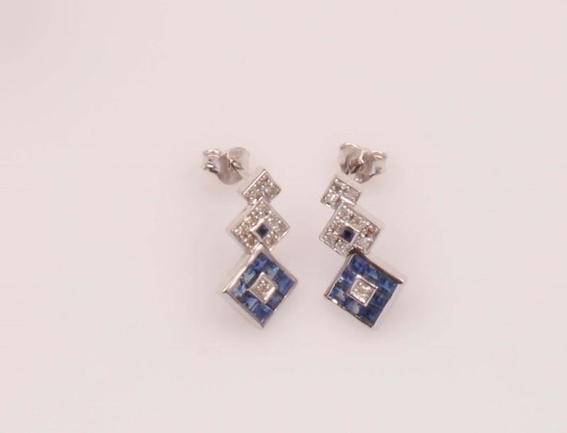 Orecchini pendenti con diamanti e zaffiri  - Asta Vintage, Gioielli e Orologi - Cambi Casa d'Aste