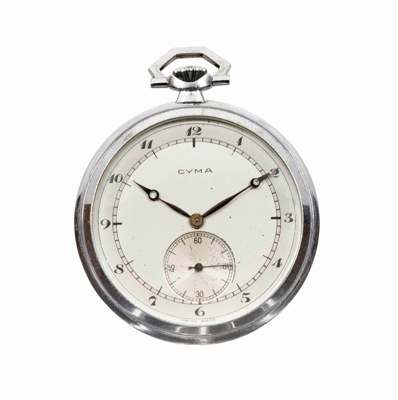 CYMA, orologio da tasca, in acciaio, a carica manuale. Realizzato nel 1930 circa  - Asta Vintage, Gioielli e Orologi - Cambi Casa d'Aste