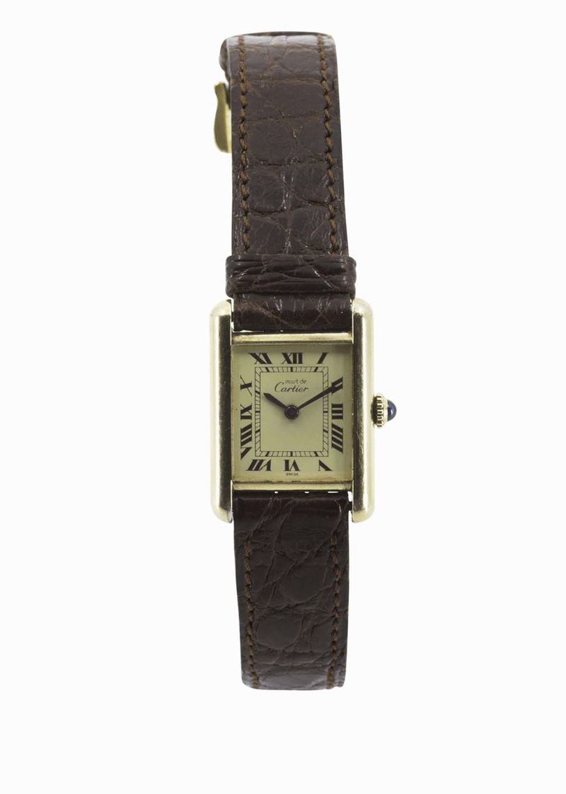 CARTIER, Must de Cartier, orologio da polso, in argento placcato oro, a carica manuale. Realizzato nel 1980 circa  - Auction Vintage, Jewels and Watches - Cambi Casa d'Aste