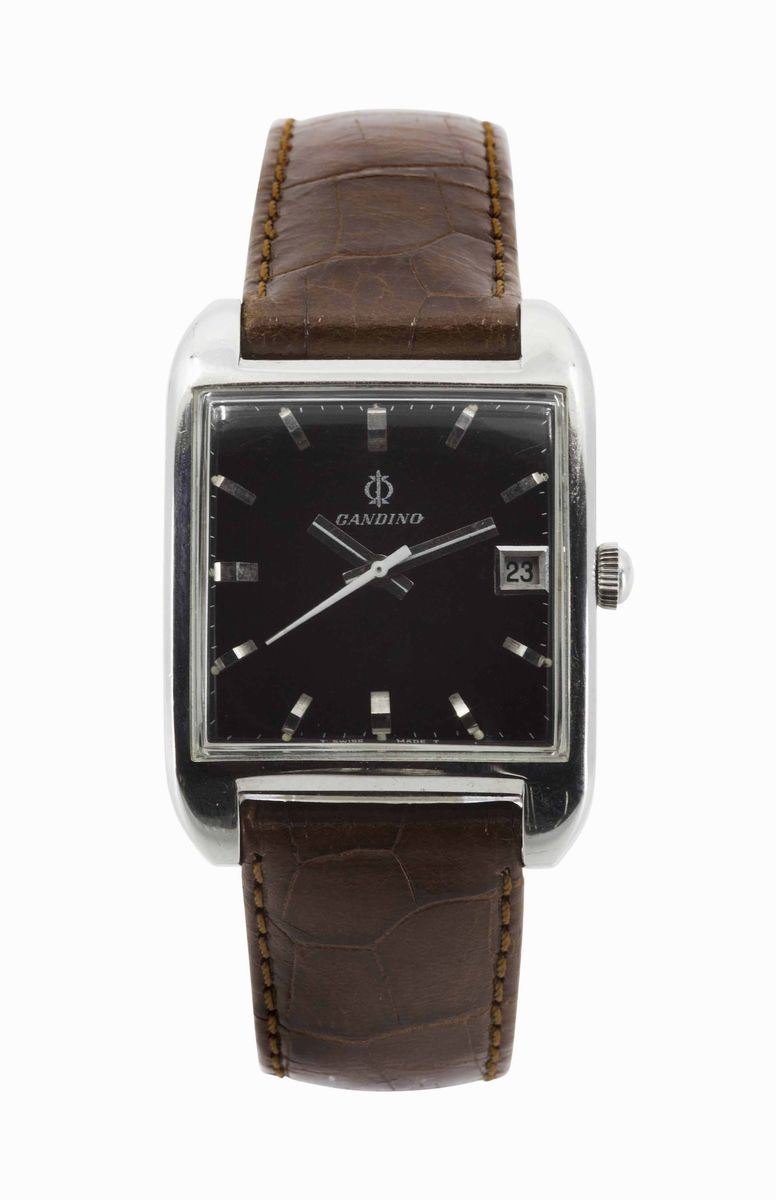 Gandino, orologio da polso, in acciaio, automatico, con datario. Realizzato nel 1960 circa  - Auction Vintage, Jewels and Watches - Cambi Casa d'Aste