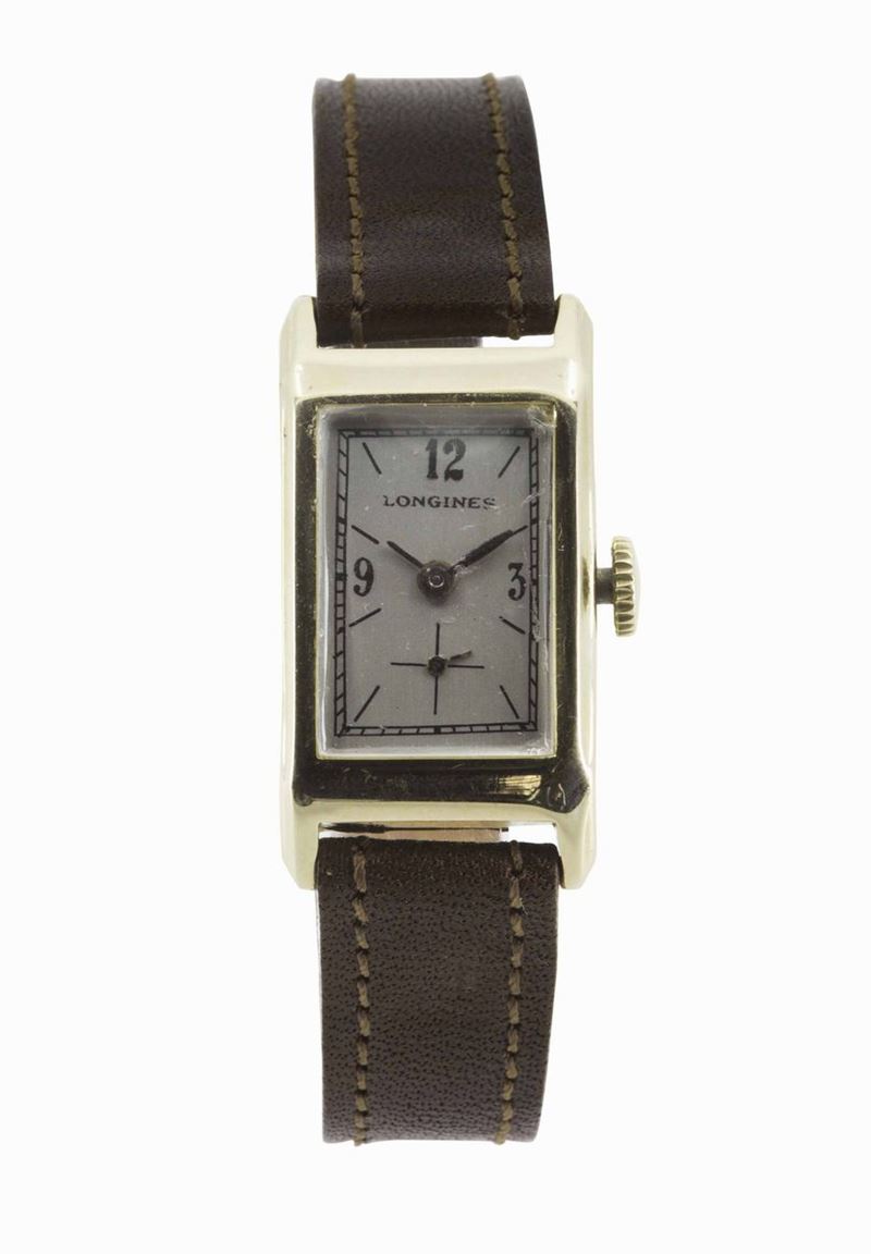 LONGINES, orologio da polso, di forma rettangolare, in oro 18K. Realizzato circa nel 1940  - Auction Vintage, Jewels and Watches - Cambi Casa d'Aste