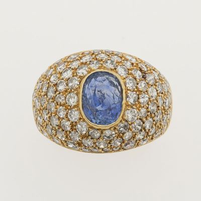 Anello con Zaffiro Sri Lanka e Pavé di Diamanti