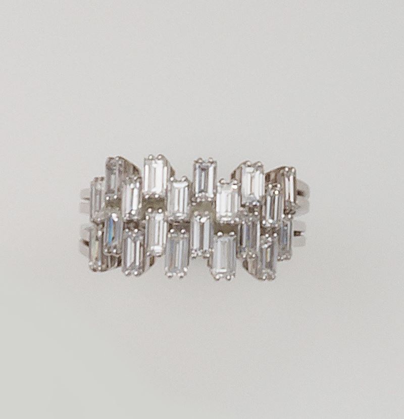 Anello con diamanti taglio baguette  - Asta Fine Jewels - II - Cambi Casa d'Aste