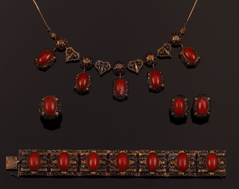 Coral and silver parure  - Auction Fine Coral Jewels - Cambi Casa d'Aste