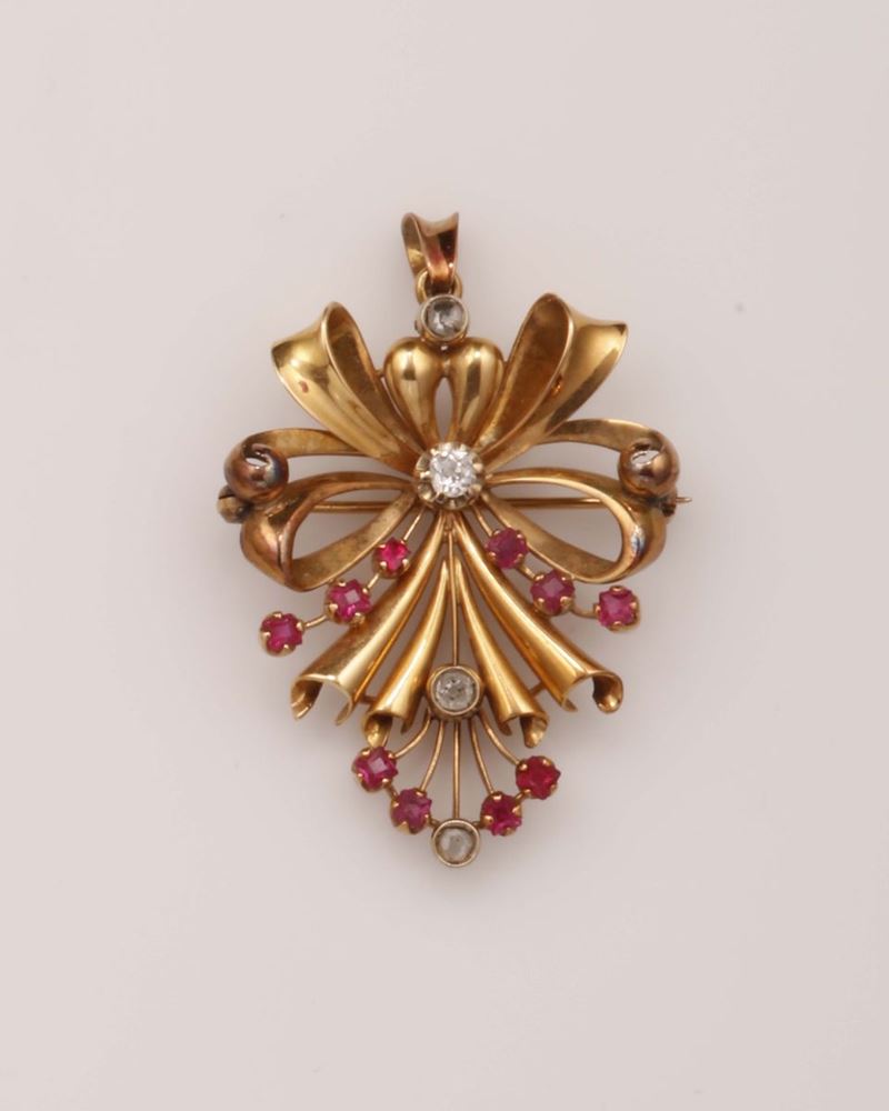 Spilla/pendente con diamanti di vecchio taglio e pietre sintetiche  - Auction Vintage, Jewels and Watches - Cambi Casa d'Aste