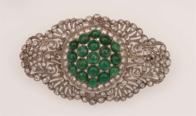 Emerald and diamond brooch  - Auction Fine Jewels - Cambi Casa d'Aste
