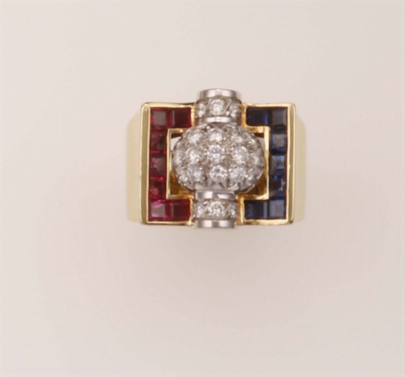 Sapphire, ruby and diamond ring  - Auction Fine Jewels - Cambi Casa d'Aste