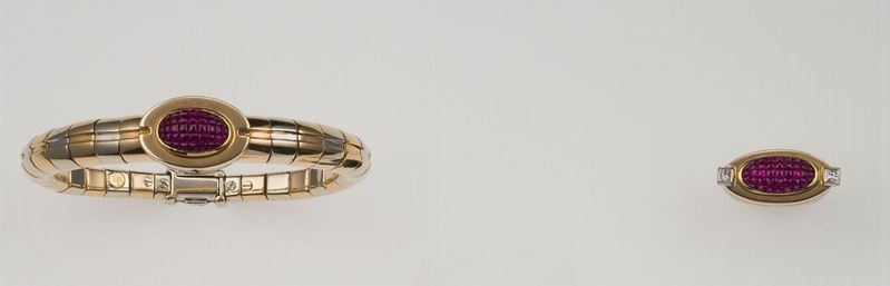 Nouvelle Bague. Parure composta da bracciale ed anello con rubini e diamanti  - Asta Fine Jewels - Cambi Casa d'Aste