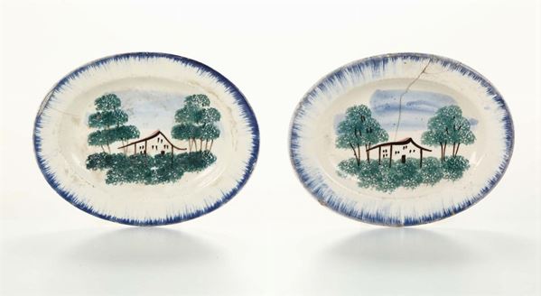 Coppia di piattino ovali in porcellana, Mondovì XIX secolo