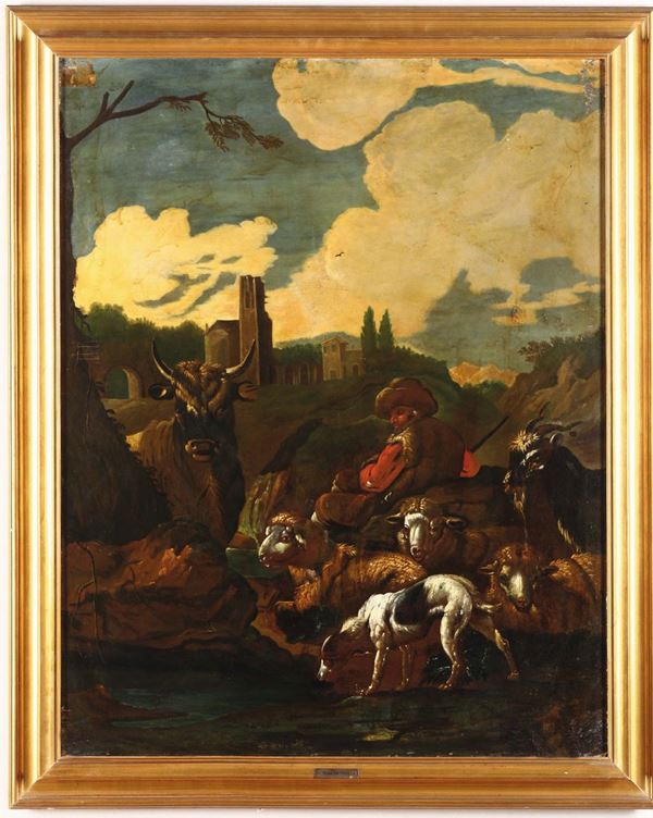 Philipp Peter Roos, detto Rosa da Tivoli (Francoforte sul Meno 1655 - Tivoli 1706), scuola di Pastore con armenti