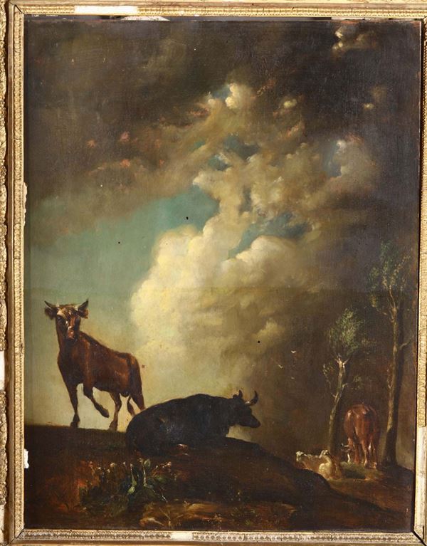 Pittore del XIX secolo Paesaggio con mucche