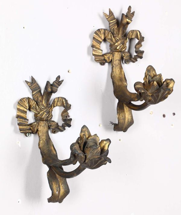 Coppia di appliques in bronzo dorato