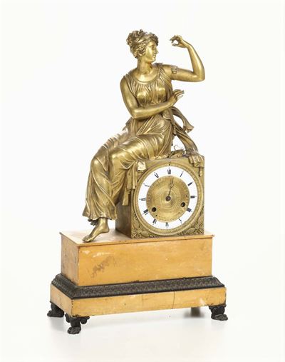 Pendola da Tavolo in Bronzo Dorato e Marmo, Francia XIX Secolo