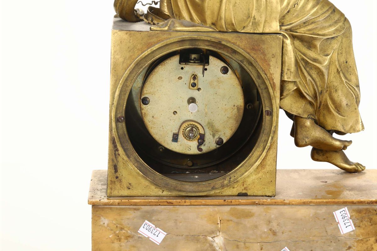 Pendola da Tavolo in Bronzo Dorato e Marmo, Francia XIX Secolo
