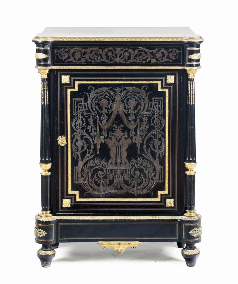 Credenzino ad un'anta in legno ebanizzato ed intarsiato, XIX secolo  - Asta Antiquariato - Cambi Casa d'Aste