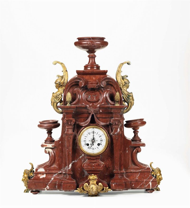 Pendola da tavolo in marmo rosso, XIX secolo  - Auction Fine Art - Cambi Casa d'Aste