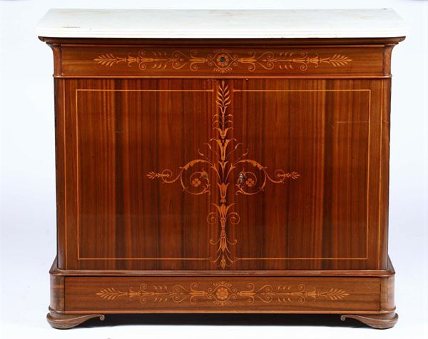 Credenza Carlo X intarsiata, XIX secolo