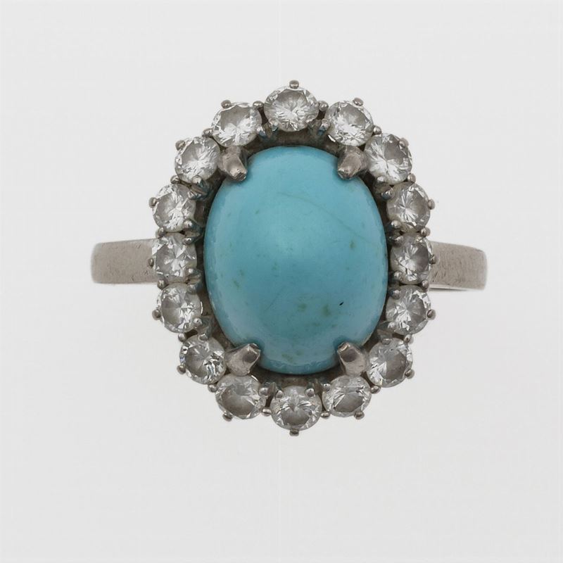 Anello con turchese e diamanti a contorno  - Auction Jewels - Timed Auction - Cambi Casa d'Aste