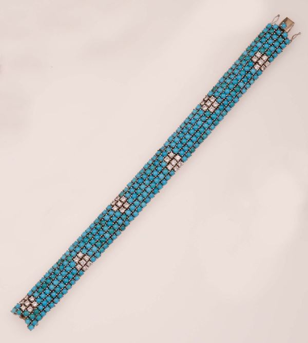 Turquoise and diamond bracelet. Signed Illario