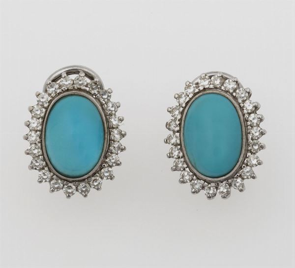 Pair of turquoise and diamond earrings