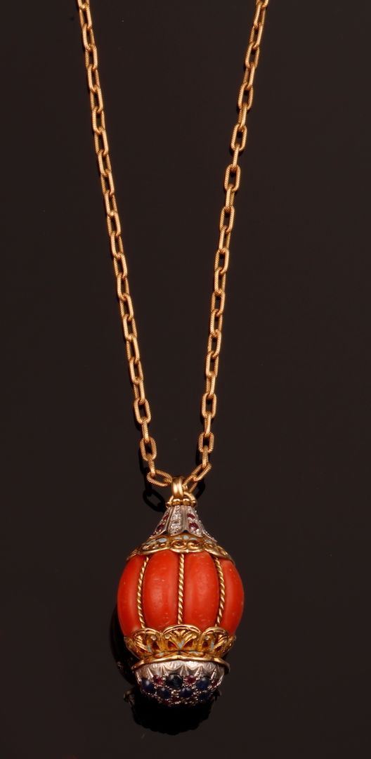 Coral, gem-set and enamel pendant  - Auction Fine Coral Jewels - Cambi Casa d'Aste