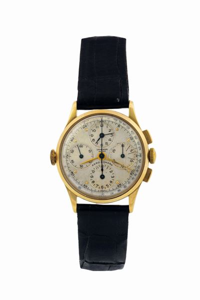 Universal Geneve, Aerocompax, Ref.52205, Raro Orologio da Polso, in Oro Giallo 14k, Cronografo co...