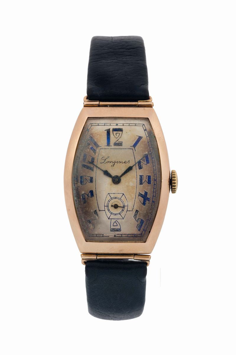 LONGINES, 18K pink gold curved wristwatch. Made circa 1920  - Auction Watches and Pocket Watches - Cambi Casa d'Aste