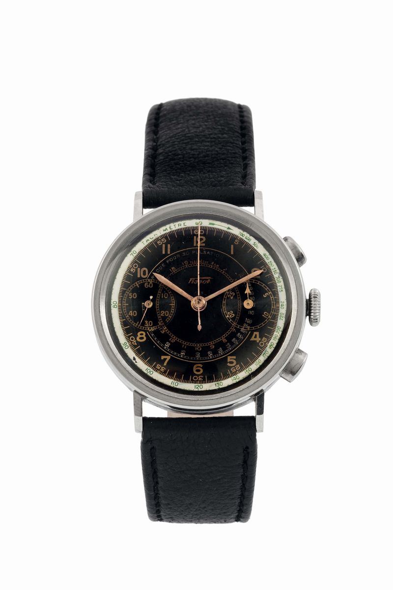 TISSOT, Cal.33.3, Black Snail Dial Tachy-Pulsometer, very rare, stainless steel chronograph wristwatch. Made circa 1940  - Auction Watches and Pocket Watches - Cambi Casa d'Aste