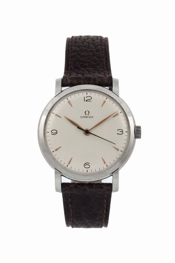 OMEGA, movement No. 11496117,Ref. 2545-1, stainless steel, oversize wristwatch. Made circa  1947
