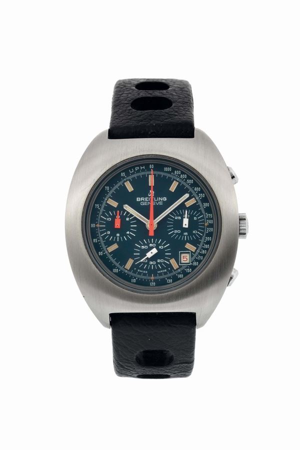 Breitling, Geneve, Long Plaing Dat., Ref. 7103.3, orologio da polso, impermeabile in acciaio, cronografo con datario. Realizzato circa nel 1970