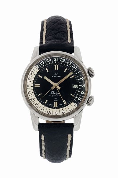 Enicar, Super Jet 33, Seapearl, Gmt, Orologio da Polso, in Acciaio, Impermeabile con Datario, Fun...