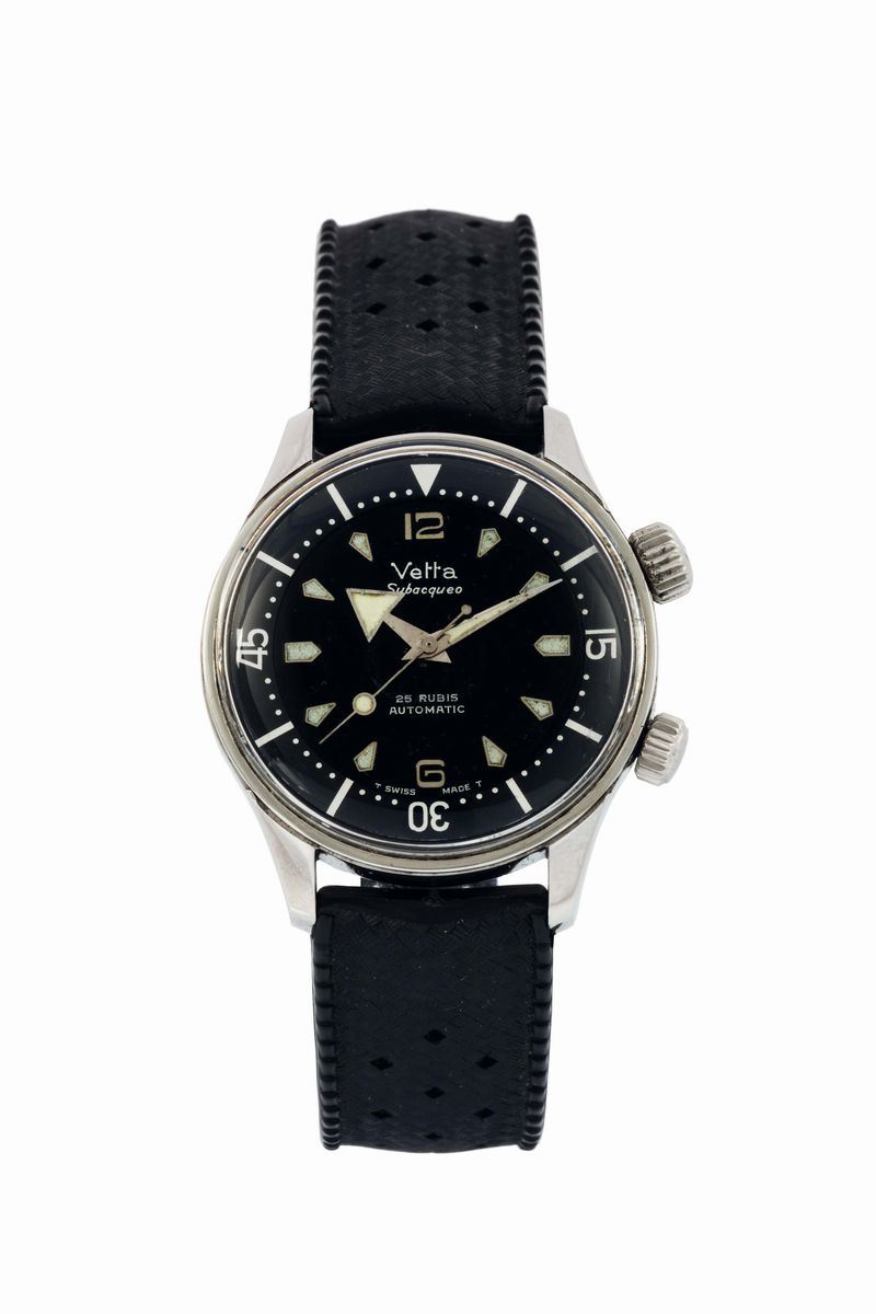 VETTA, Diver, water resistant, self-winding, stainless steel wristwatch with two crowns. Made circa 1950  - Auction Watches and Pocket Watches - Cambi Casa d'Aste