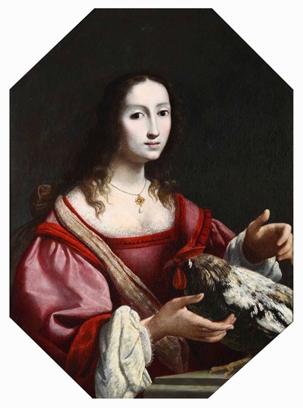 Giovanni Battista Vanni (1599 - 1660), attribuito a Giovane donna con un gallo