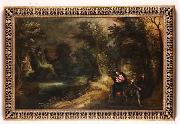 Scuola fiamminga del XVII secolo Fuga in Egitto