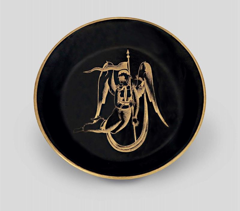 Gio Ponti, Richard Ginori, San Cristoforo, Milano, 1930 ca. A plate from the Nero Metallico e Oro series  - Auction 20th Century Decorative Arts - I - Cambi Casa d'Aste