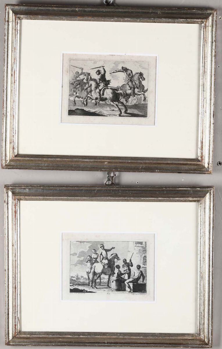 Coppia di incisioni con scene battaglia, da disegni di Simonini, XVIII-XIX secolo  - Asta Dipinti del XIX e XX Secolo - Cambi Casa d'Aste