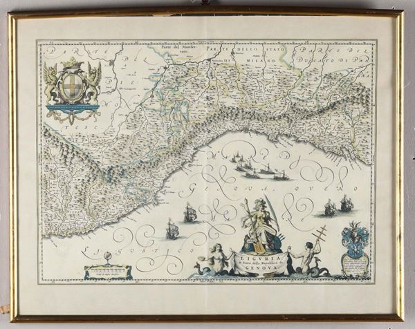 Incisione di Pietro Hassalaer raffigurante Liguria o Stato della Repubblica di Genova