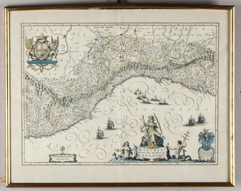 Incisione di Pietro Hassalaer raffigurante Liguria o Stato della Repubblica di Genova  - Auction Fine Art - Cambi Casa d'Aste