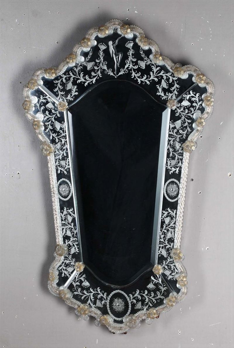 Specchiera in vetro di Murano, 1950 circa  - Auction Fine Art - Cambi Casa d'Aste