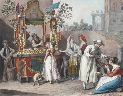 Saverio della Gatta (1758 - 1828)L’acquaiolo Napoletano, 1822 Friggitore di Zeppole, Venditrice d...
