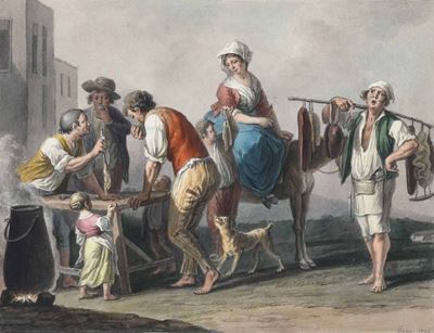 Saverio della Gatta (1758 - 1828)venditore di Merce e Trippa Cotta, Venditore di Merce Cruda, 182...