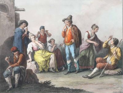 Saverio della Gatta (1758 - 1828)diversi Gesti Mutoloparlanti Napoletani, 1823 Levatrice Napoleta...