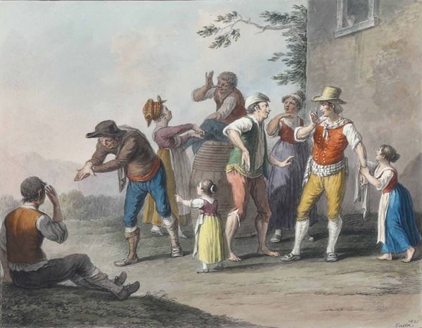 Saverio della Gatta (1758 - 1828) Gruppo de diversi gesti mutoloparlanti napoletani, 1825 Parata del verduraro napoletano, 1823