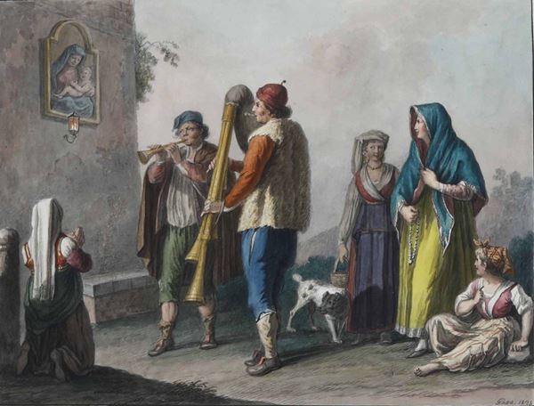 Saverio della Gatta (1758 - 1828) Scampagnari che fanno la novena di Natale, 1823 Il torronaro napoletano, 1823
